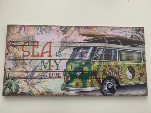 Houten wandbord Retro Bus mdf Geel 40x 20cm Liggend