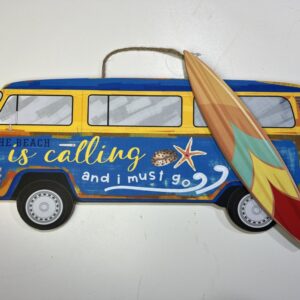 Retro Bus bord met surfplank the beach is calling ! surf bus