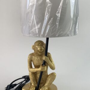 Gouden zittende aap lamp met kap 41 x 21 cm