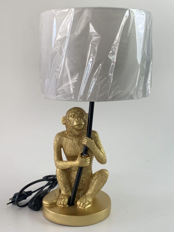 Gouden zittende aap lamp met kap 41 x 21 cm