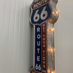 Dubbelzijdig Route 66 vintage marquee uithangbord met bulb lampen - 21 x 7 x 58,5 cm