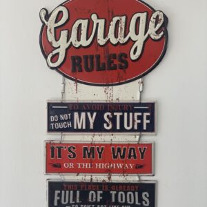 Metalen garage rules bord