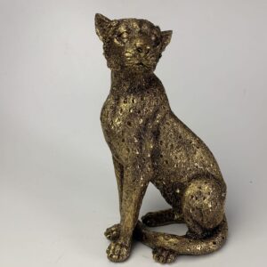 Gouden zittende Leopard beeld  26 x 14 x 10 cm