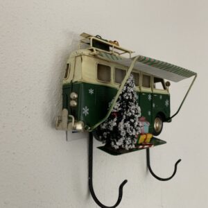 Retro Bus   met luifel kerst metalen wandbord met 2 haken Groen