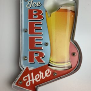 Metalen wandbord "Ice beer here" met led verlichting