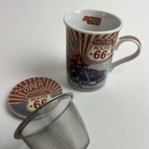 Retro theemok met zeef "Route 66" rood/blauw