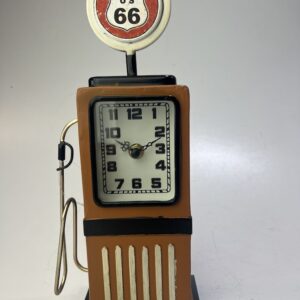 Retro Route 66 benzinepomp bureauklok Bruin / oranje metaal