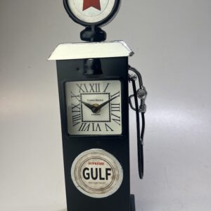 Retro Gulf benzinepomp klok Zwart Metaal