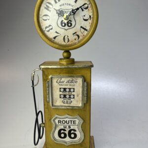 Retro Route 66 benzinepomp bureauklok Geel metaal