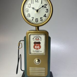 Retro Route 66 benzinepomp bureauklok Blauw / goud metaal