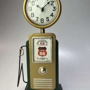 Retro Route 66 benzinepomp bureauklok groen / goud metaal