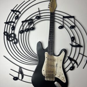 Metalen wandbord met gitaar
