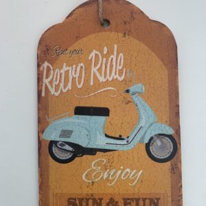 Houten retro scooter bordjes oranje