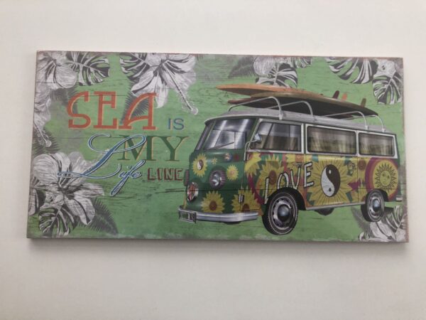 Houten wandbord Retro Bus mdf Geel 40x 20cm Liggend - Afbeelding 2