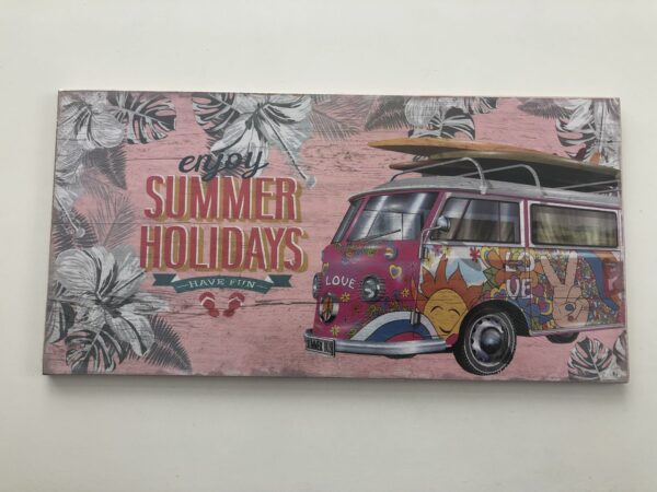 Houten wandbord Retro Bus mdf Roze 40x 20cm Liggend - Afbeelding 3