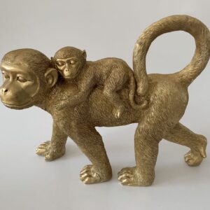 Grote gouden glitter aap met jong 48 x 39 x 14 cm