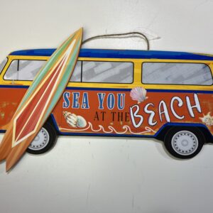 Retro Bus bord met surfplank see you at the beach ! surf bus