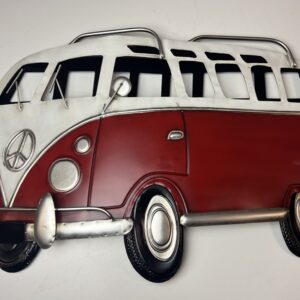 Metalen wandbord retro bus rood/wit