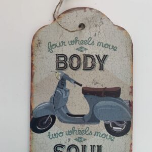 Houten scooter wandbordje blauw