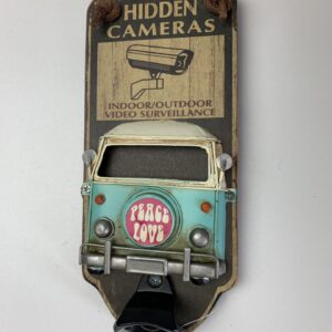 Wandbordje Bus  licht blauw flessen opener