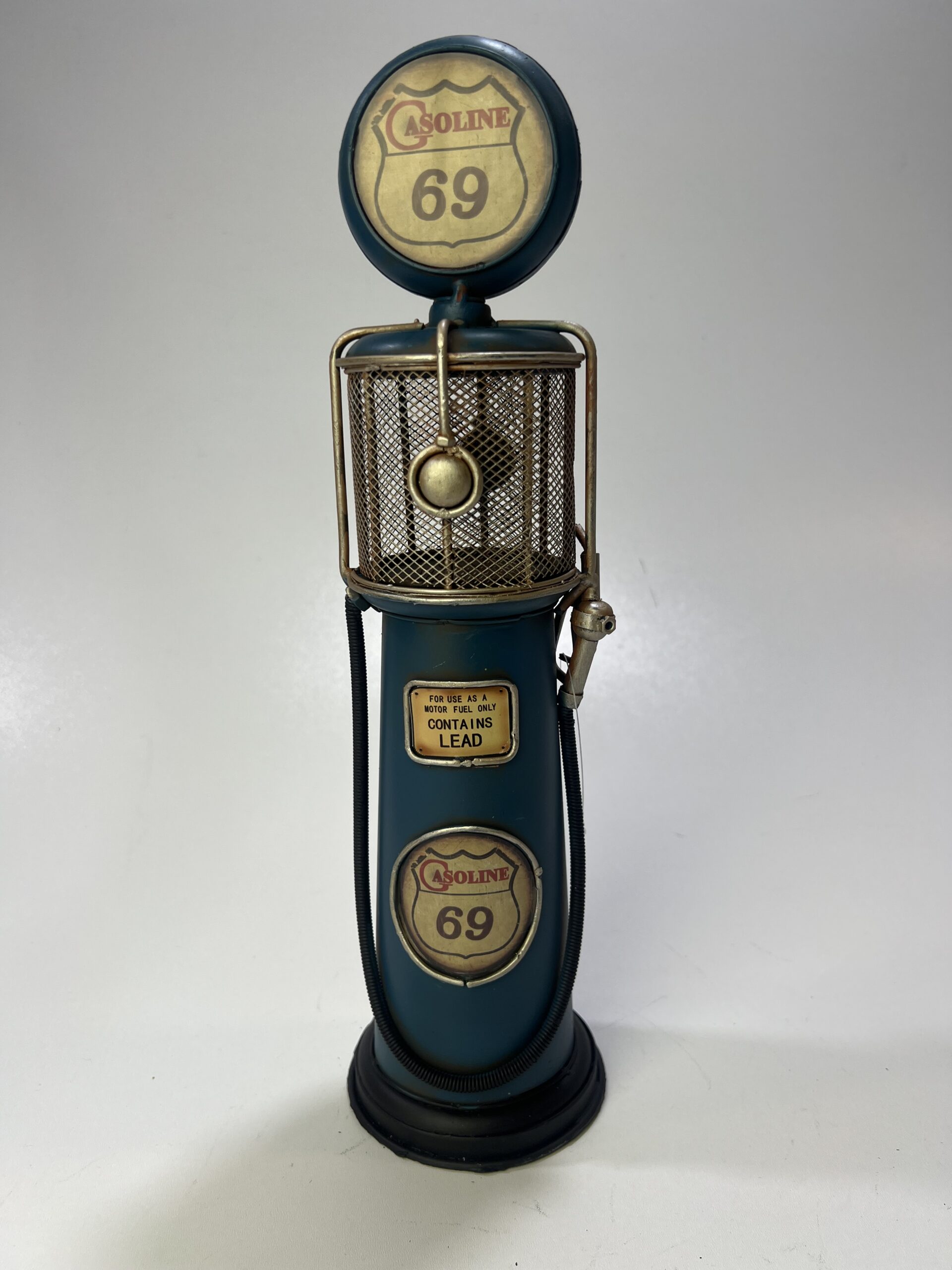 Benzinepomp retro look blauw metaal Gasoline - Afbeelding 5