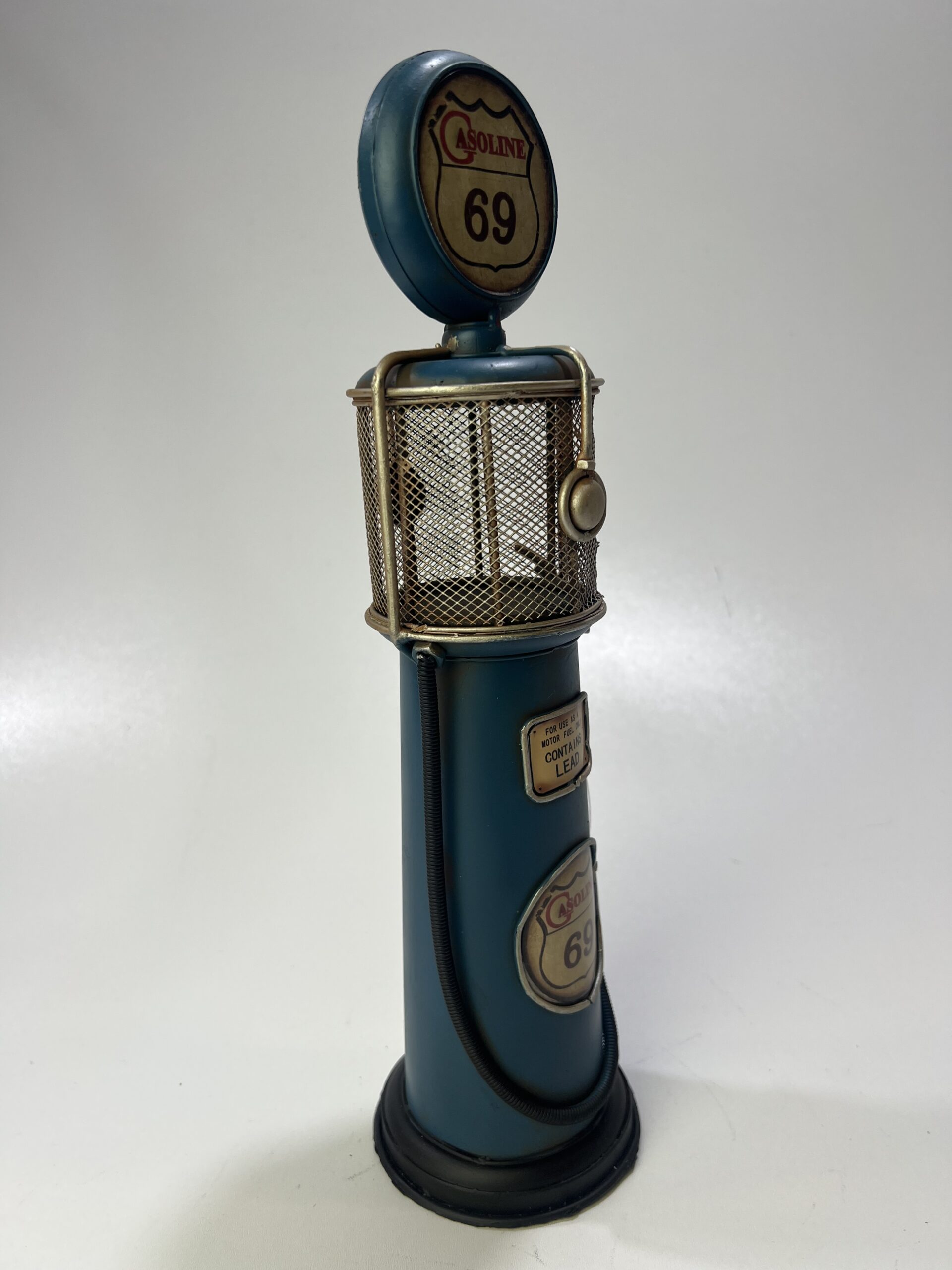 Benzinepomp retro look blauw metaal Gasoline - Afbeelding 4