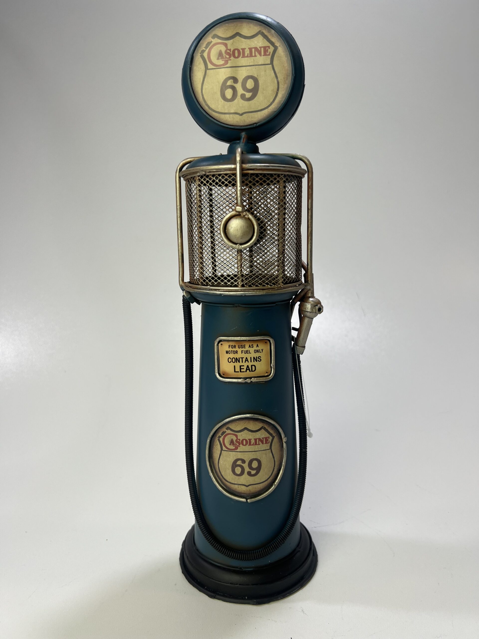 Benzinepomp retro look blauw metaal Gasoline - Afbeelding 2